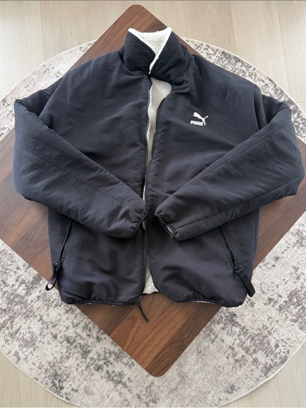 Puma Reversible Black Men's Sherpa-Lined Puffer Jacket, Size M